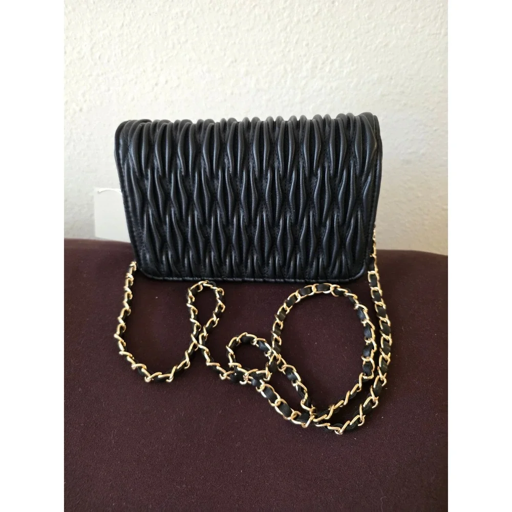 Valentino Orlandi Black Ruched Quilted Crossbody Bag Gold Chain Strap V-NWBC